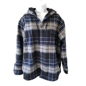 Wolverine DISTRESSED Hoodie XL Plaid Blue Snap Close Long Sleeve Workwear